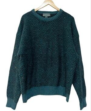 Vintage Agenda Sweater Mens XL Geometric Crewneck Wool Blend Knit 90s Retro